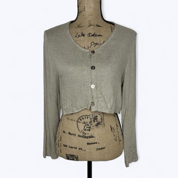 Vtg Sophisticate Cropped Cardigan Sz 11/12 Neutral Flax Canada Minimalist 90s - Picture 1 of 15